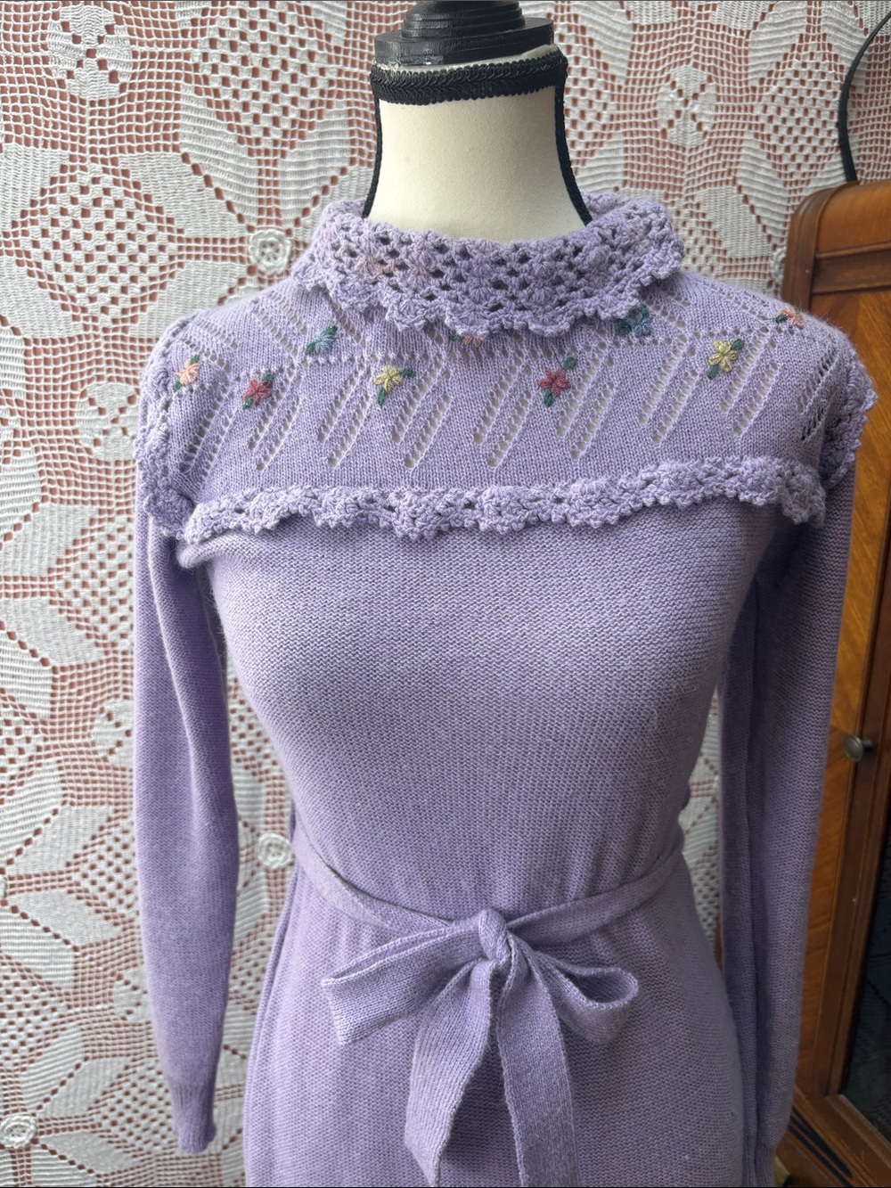 Vintage Gerard Martin Lavender Knit Sweater Dress  Sz Sm